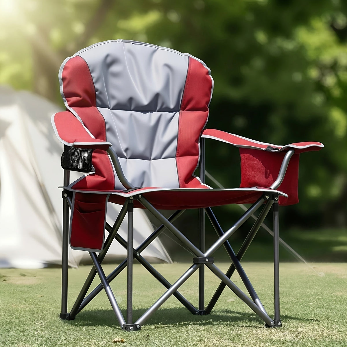 Heavy Duty Camping Folding Chair 500 LBS Capacity – 1 Pack or 2 Pack – Extra Large Outdoor Camp Chair with Organizer Bag, Cooler Bag, Cup Holder & Carry Bag for Lawn, Beach, Travel & Hiking