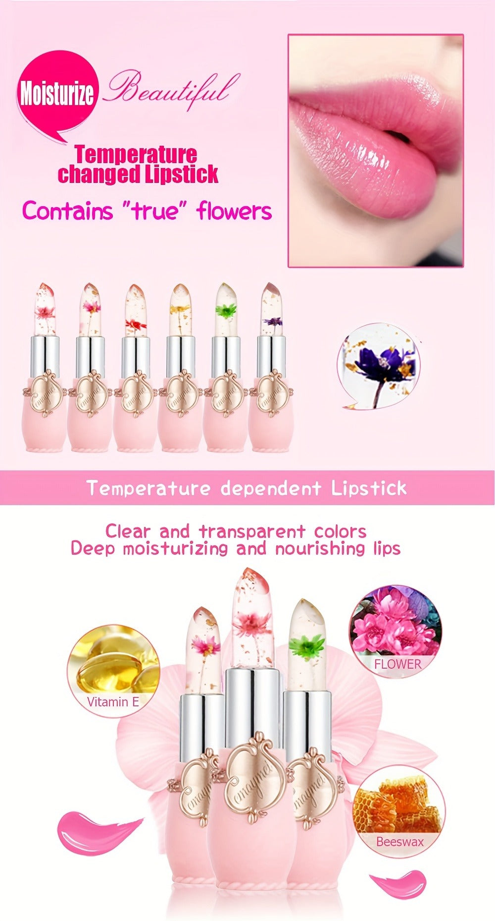 Jelly Lip Balm Set 6 Pack Color Changing — Temperature-Sensitive Dried Flower Extract, Sheer Moisturizing Clear Gloss, Natural Pink Tint, Long-Lasting Hydration Lip Care for Women - product image 11