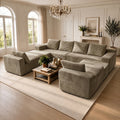 121.2" Oversized U-Shaped Corduroy Cloud Couch, 8-Seater Modular Sectional Sofa with Double Chaise, Boneless Deep Seat Convertible Couch, 4-In-1 Flexible Large Corner Sofa for Living Room, No Assembly