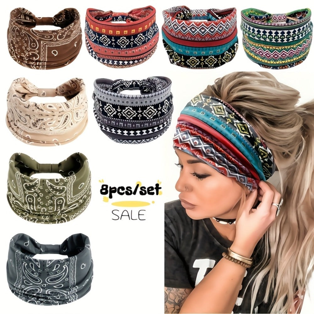 Floral Turban Headbands for Women 8 Pack Non-Slip Elastic Boho Knotted Wide Hair Wrap for Sports Yoga Running Workout Sweatband Moisture Wicking Fashion Hair Accessories Gift Set - product image