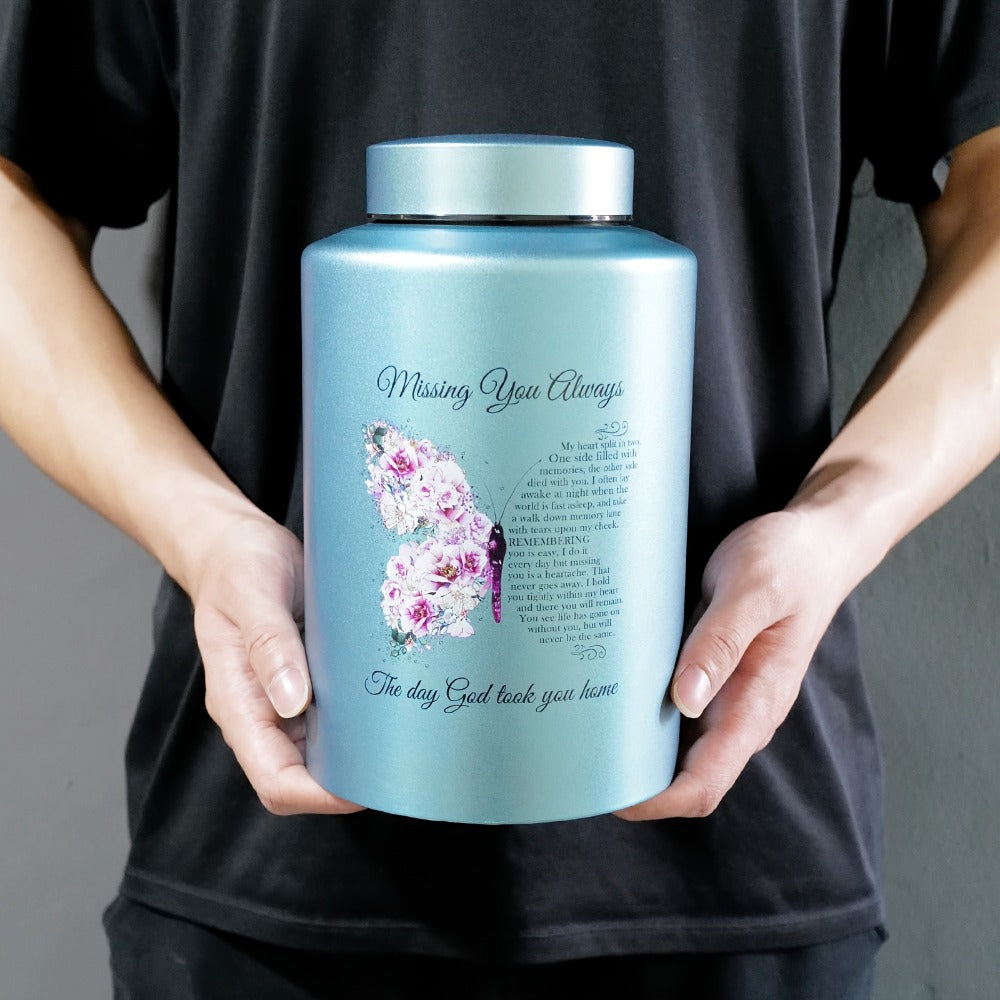Cremation Urns for Human Ashes Large – Stainless Steel Memorial Urn Holds 220 lbs, Decorative Butterfly Cardinal Fairy Design, Screw Lid & Seal Ring, Velvet Pouch Included, Adult F - product image 2
