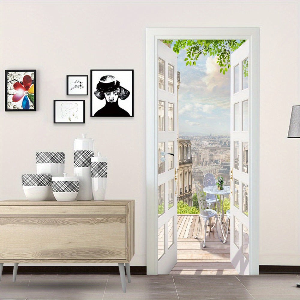 Door Sticker Balcony Scenery Wall Mural – Removable Waterproof Peel & Stick Large Wall Art for Bedroom & Living Room, Faux Window View Home Decor, 35.43 x 78.74 Inches - product image 14