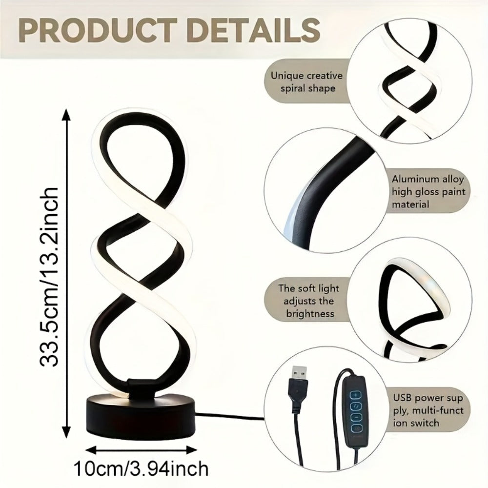 Spiral LED Table Lamp, Dimmable Push Button Control Desk Light for Bedroom Living Room Office, Modern Metal Base Indoor Accent Lamp, Unique Spiral Design Home Decor Gift for Christ - product image 4