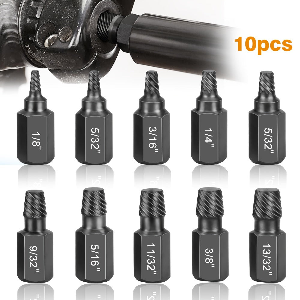Screw Extractor Set 10pcs, 1/8" to 13/32" Broken Bolt Extractor Kit, Left-Handed Alloy Steel Nut & Stud Remover Tool for Stripped Screws, Bolts, Threaded Pipes & Fittings - product image