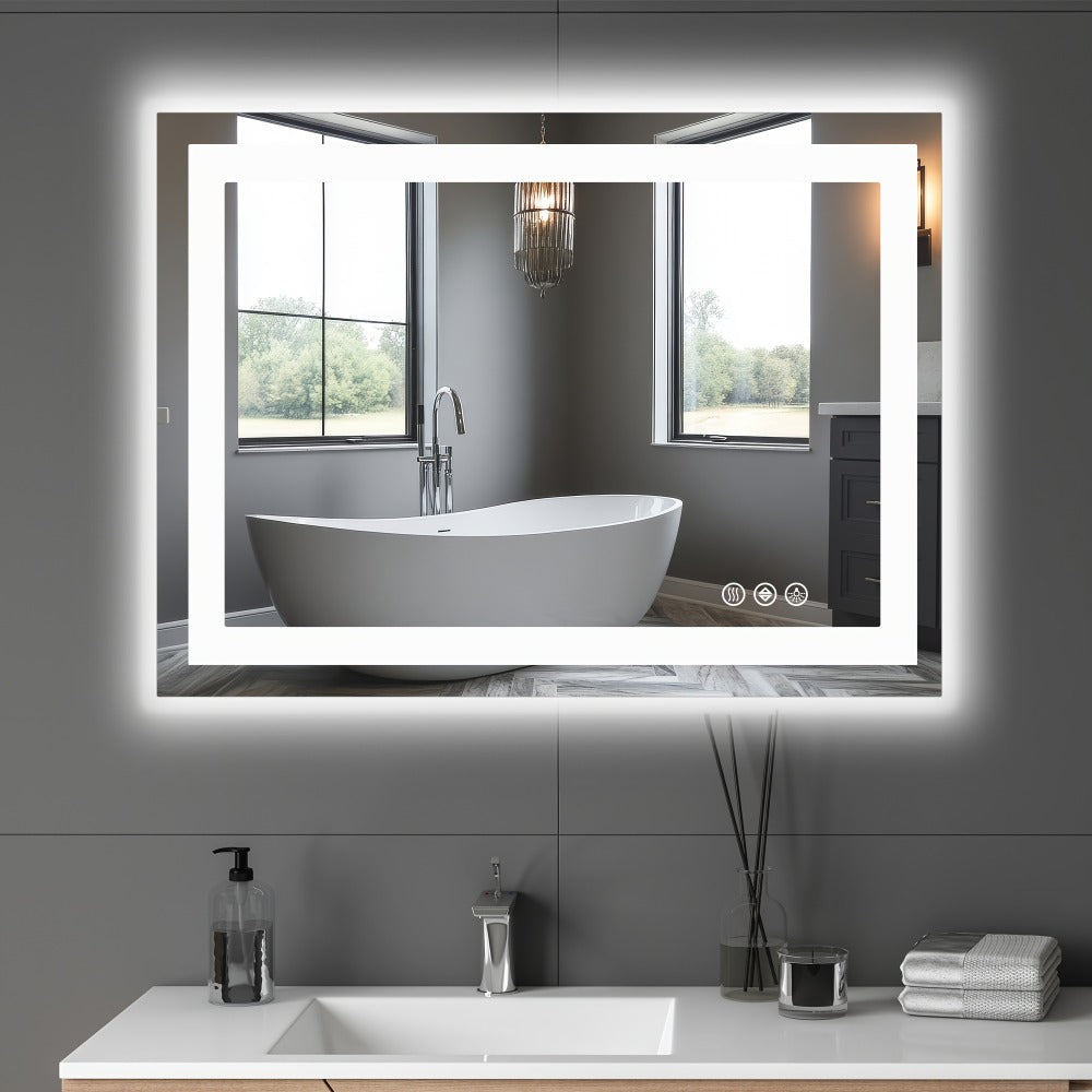 LED Bathroom Mirror with Anti-Fog – Dimmable Vanity Mirror, 3 Color Lighting Modes, Dual Light Source, Wall Mounted Horizontal or Vertical, Tempered Glass, Multiple Sizes - product image 9