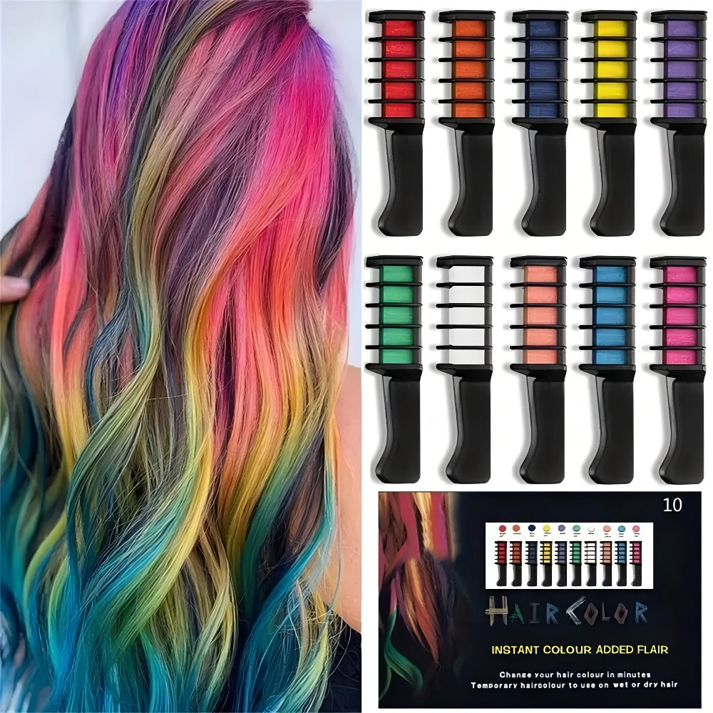 Temporary Hair Chalk Comb Set 11pcs 10 Colors Washable Hair Dye – Y2K Festival Halloween Christmas Birthday Stocking Stuffer Gift for Girls Kids Teens Adults All Hair Types - product image 2