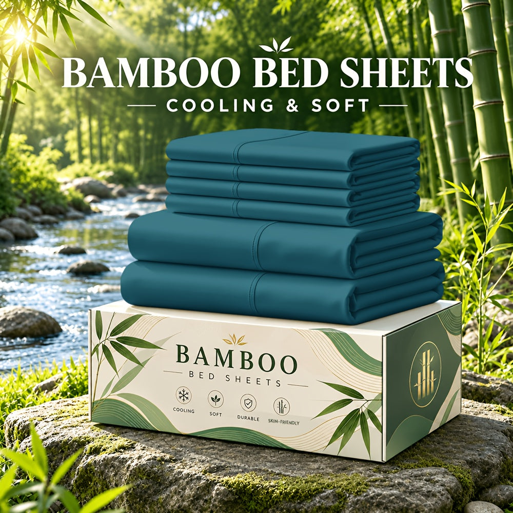 6 pcs Deep Pocket Cooling Bamboo Sheet Set, Luxurious and Ultra-Soft, Breathable, 16 Inch Extra Deep Pocket, Twin, Full, Queen, King, Multiple Colors to Choose - product image 16