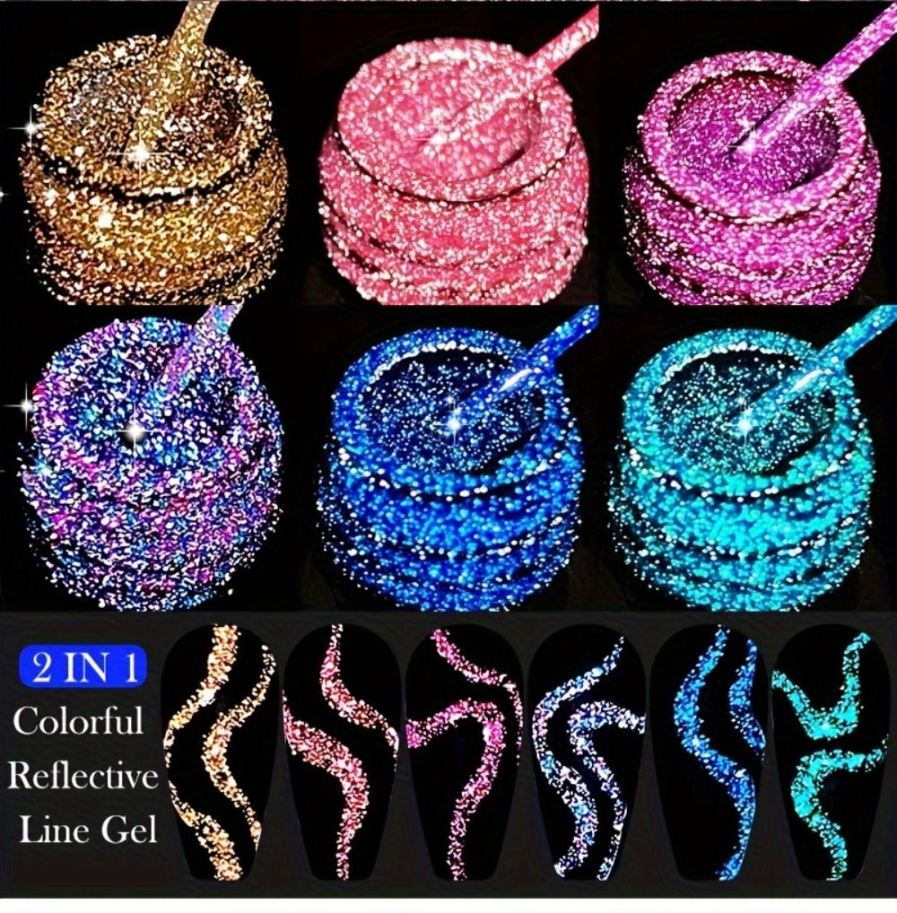Reflective Glitter Line Gel Nail Art Set LILYCUTE Sparkling Stripe 3pcs 5ml Each - Ultra-Thin Pull Line Drawing Graffiti Gel Polish LED UV Cured DIY Home Manicure for Women - product image 17