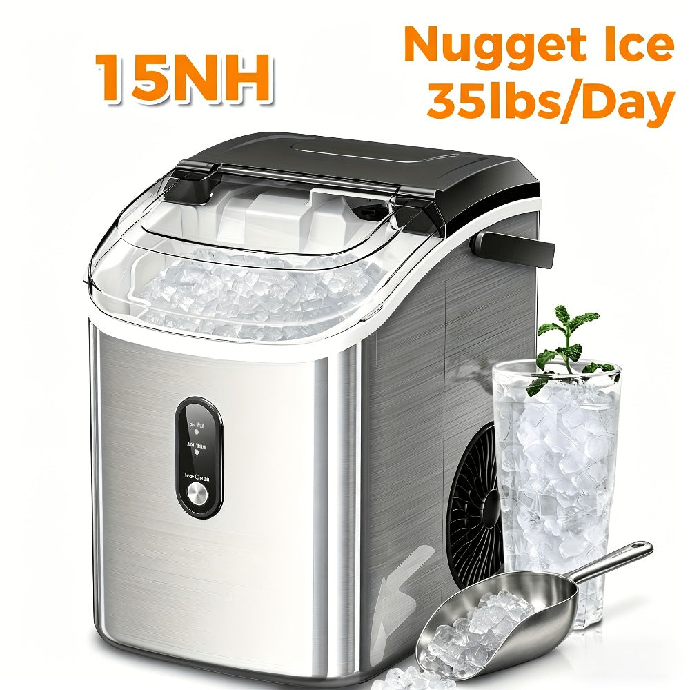Countertop Nugget Ice Maker 35lbs in 24hrs, Self-Cleaning Portable Ice Machine with Ice Scoop & Basket, Stainless Steel, for Home Kitchen Office Camping RV Bar - product image 7