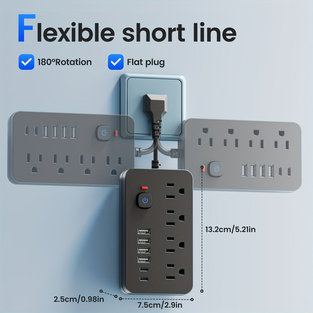 Outlet Extender Power Strip Wall Mountable 14-in-1 10-in-1 with 8 AC Outlets 6 USB Ports 2 USB-C One-Touch Control Switch Overload Protection Short Cord Design for Home Office Scho - product image 4