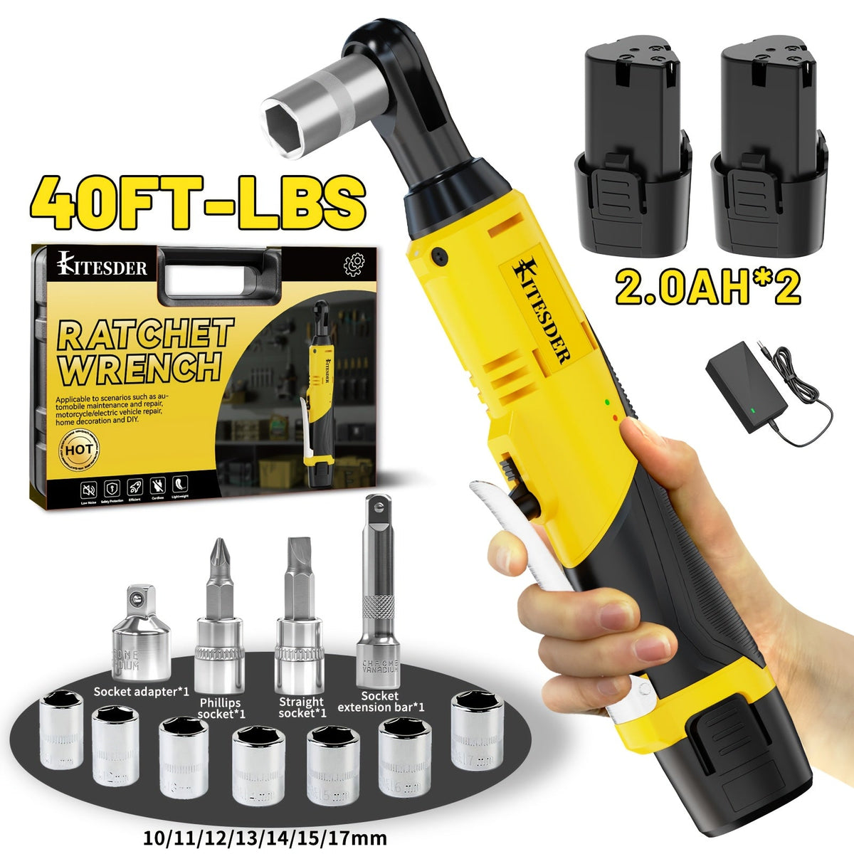 Electric Ratchet Wrench Set 12V Cordless with Lithium Battery – Fast Charge, Variable Speed Trigger, Socket Sleeves, for Automotive Repair, Screws & Nuts – Basic & Full Kit Options - product image 15