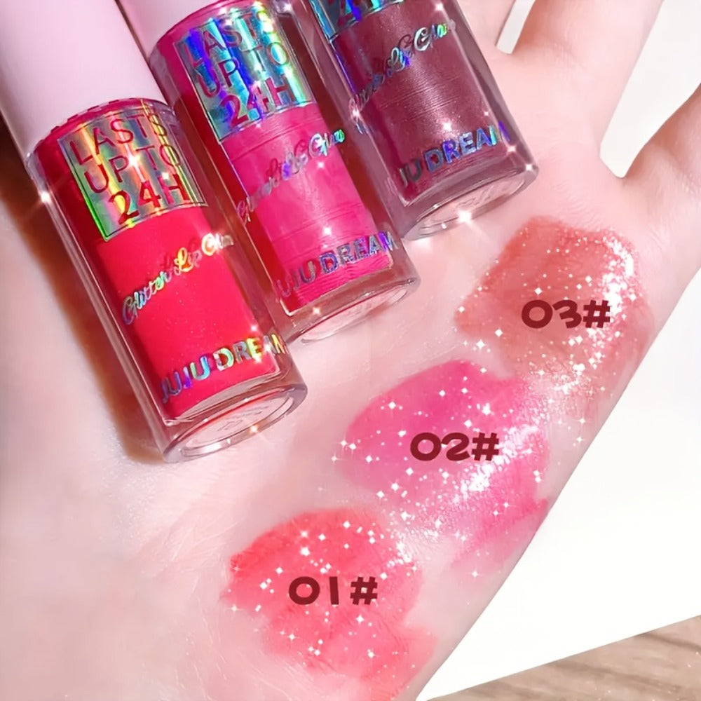 24H Waterproof Glitter Lip Gloss & Lip Stain Set 3PCS – Moisturizing Lip Oil Formula, Long-Lasting Smudge-Proof Glitter Shine in Berry Coral Pink Red Shades for Women All Skin Tone - product image 3