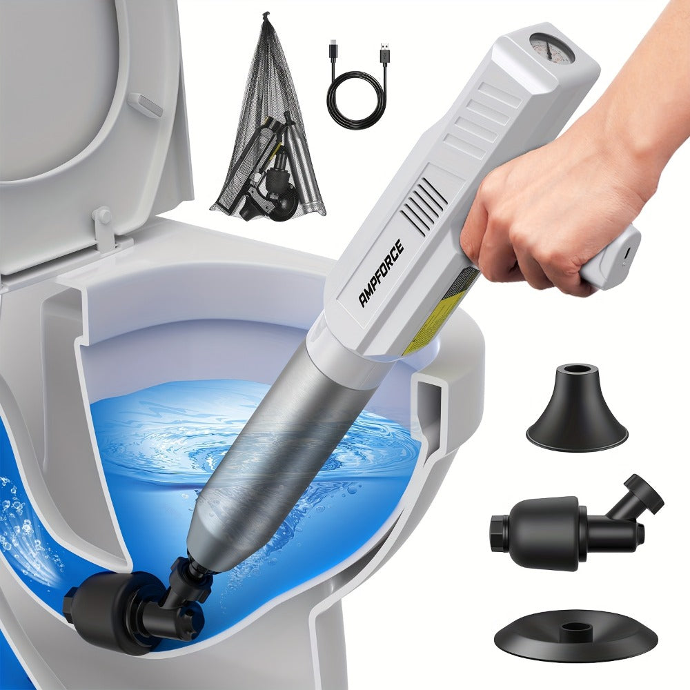 Electric Toilet Plunger 8V Cordless – High-Pressure Pneumatic Toilet Unclogger with Real-Time Pressure Display, Power Drain Opener for Clogged Toilets, Sinks & Floor Drains, Mess-F - product image
