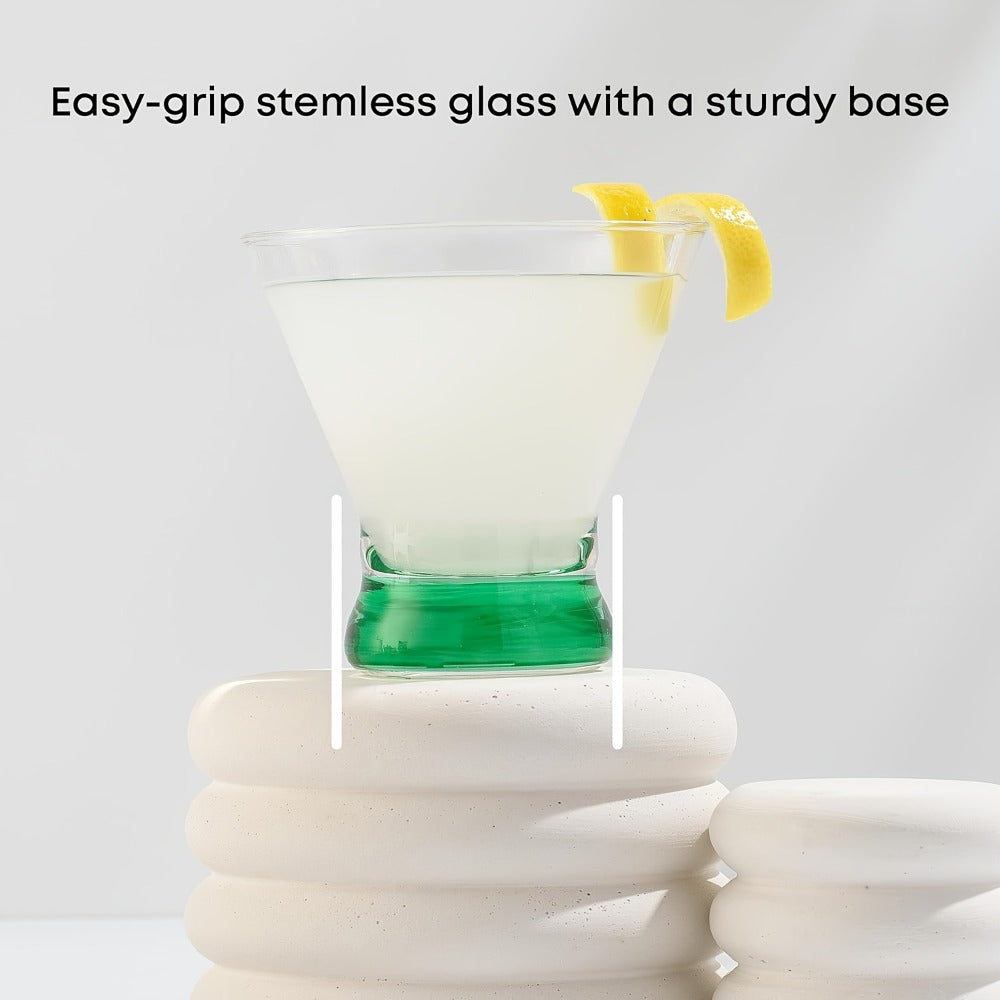 Stemless Martini Glasses Set of 6 – 8oz Colored Cocktail Glasses, Margarita Bar Dessert Glassware with Gradient Color Base, Espresso Martini Manhattan Party Glasses, Gift for Her - product image 5