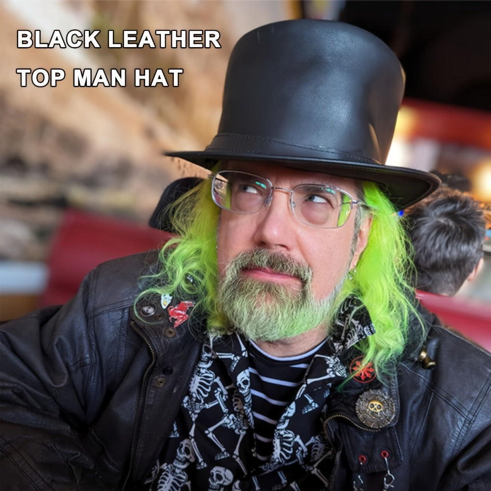 Genuine Leather Top Hat Steampunk | Shapeable Wide Brim Gentleman Hat for Men Women, Halloween Costume Topper, Deadman Victorian Derby Hat, Handcrafted - product image 9