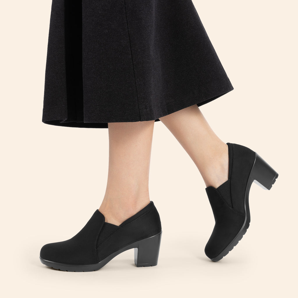 Women's Low Chunky Block Heel Slip-On Pumps - Round Toe Dress Loafers with Cushioned TPR Sole, Low Block Heels Suitable for Office, Business, Casual Wear - product image 2