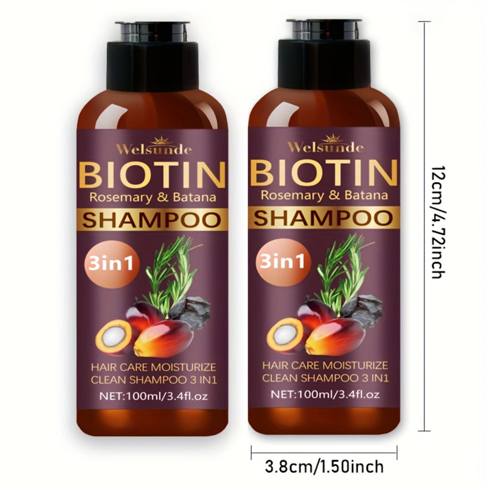 Biotin & Batana Oil Shampoo 2-Pack with Rosemary Extract – 3-in-1 Deep Moisture, Scalp Revitalizer & Damaged Hair Repair, Mild Natural Cleansing Formula, 100ml x2 (3.4 fl oz) - product image 4