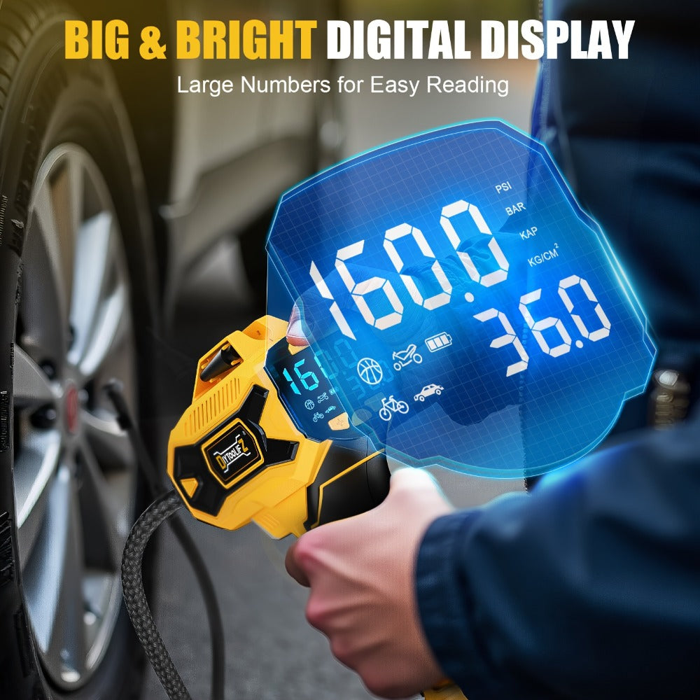 Cordless Tire Inflator 160PSI Portable Air Compressor Compatible with DeWalt 20V / 18V Battery – Digital Pressure Gauge, Fast Inflation for Cars, Motorcycles, Bicycles & Sports Bal - product image 4