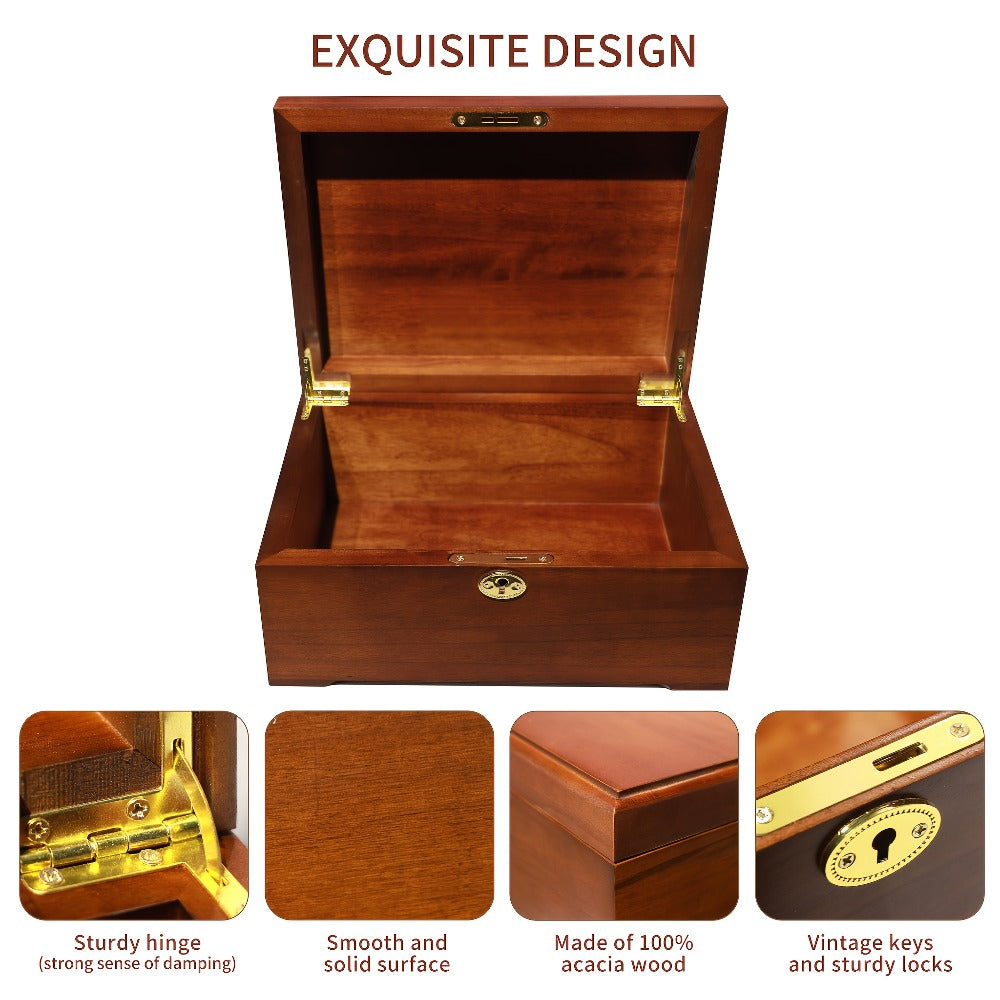 Wooden Jewelry Box with Lock Handcrafted Vintage Wood Storage Chest Hinged Lid Key Lock Multipurpose Organizer Keepsakes Home Office Decor 11x8.5x5.25 Inch - product image 5