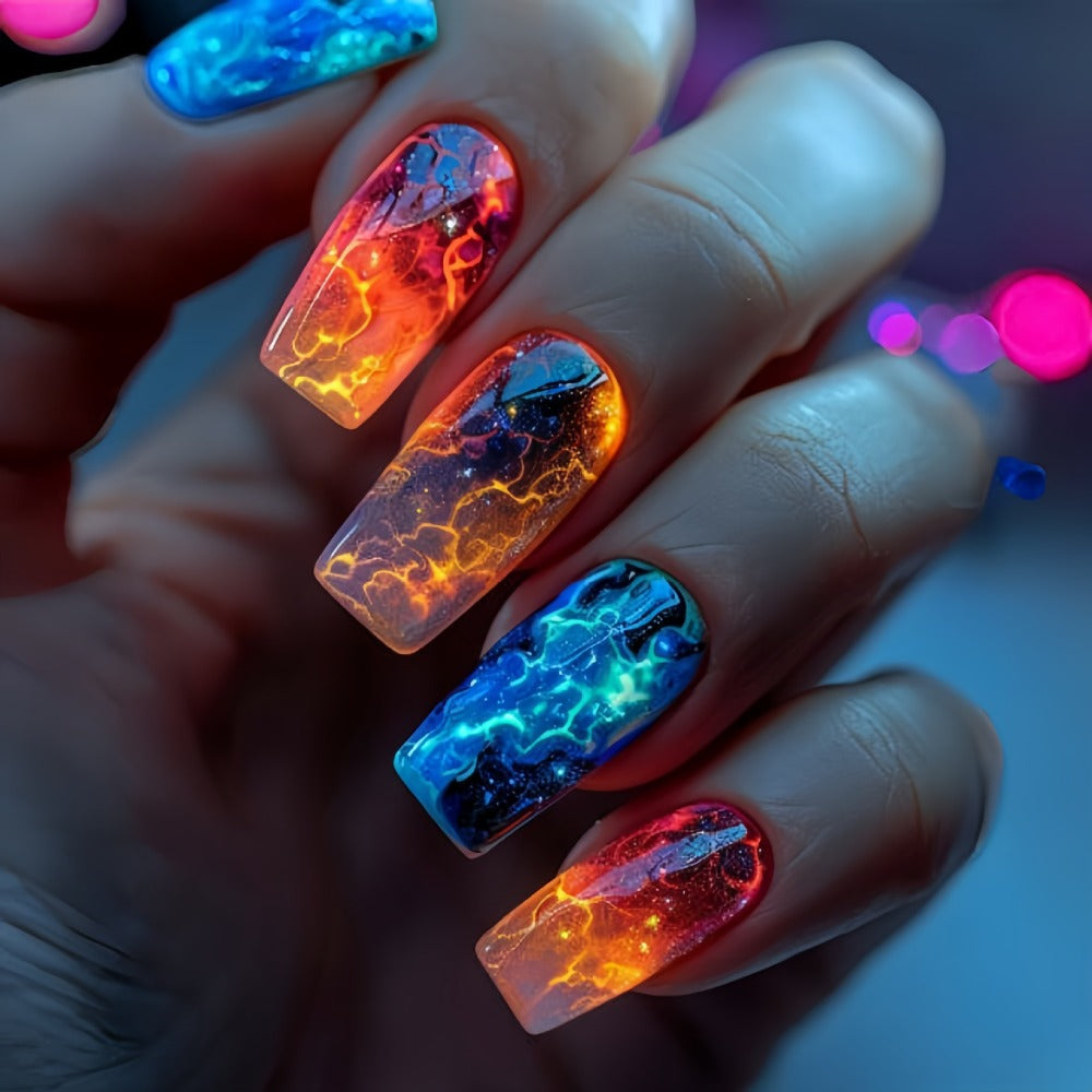 Green Glitter Press On Nails 216 Pieces 9 Packs – Medium Ballet Coffin False Nails with Lightning Bolt & Striped Bold Designs | Glossy Full Cover Removable Fake Nails for Women Gir - product image 8