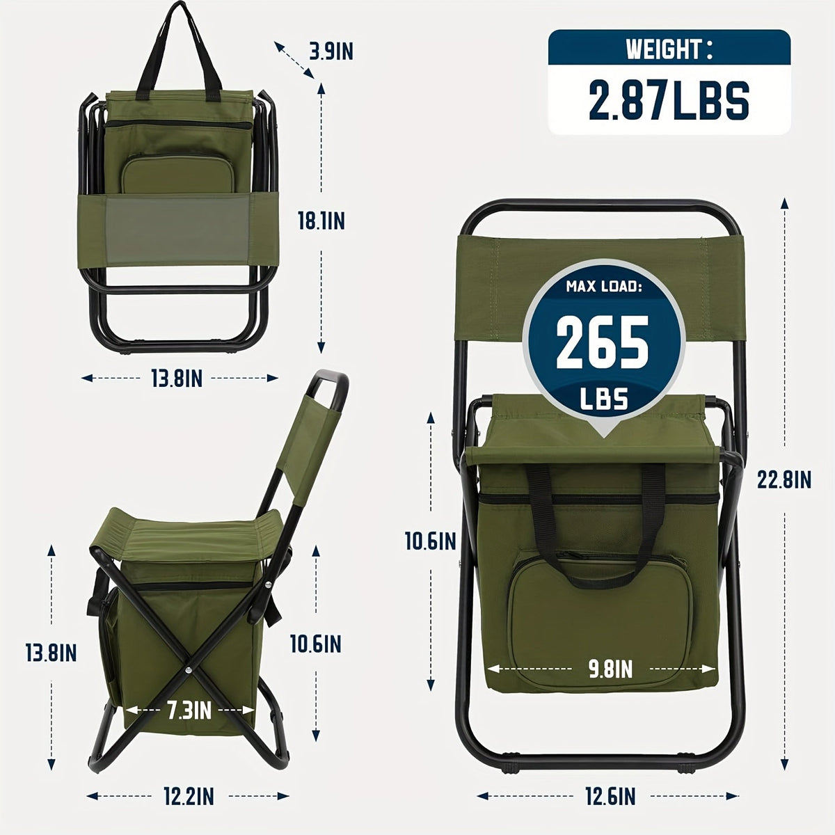 Carry-along Folding Camping Chair with Backrest – Featherlight Stainless Steel Frame, 150kg Load Capacity, Compact Outdoor Chair for Hunting, Fishing, Hiking & Travel, Optional Storage Bag Included