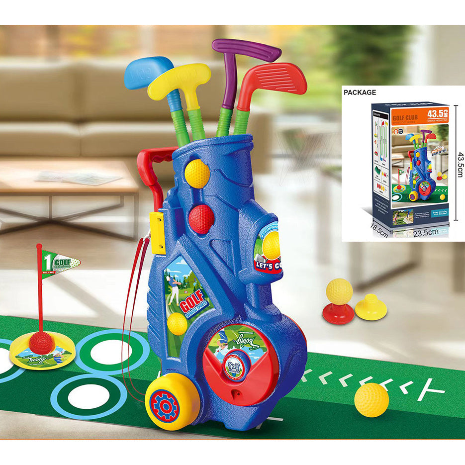 Family Indoor Outdoor Sports Toy, Fun Gift for Boys Girls – Kids Golf Club Set with Putting Mat, Balls & Golf Cart