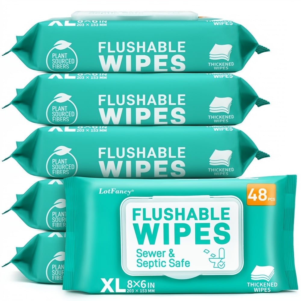 Lotfancy Extra Large Flushable Wet Wipes, Thickened Butt Wipes, 6 Packs X 48 Ct, 144/288 Wipes, Septic and Sewer Safe, Quick-Dispersing, No Alcohol - product image 5