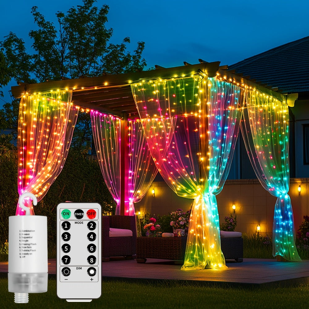 Curtain Lights for Gazebo Outdoor, 330 LED 10ft x 10ft Waterfall Fairy Lights Battery Operated with Remote, IP65 Waterproof Hanging String Lights with 8 Modes for Bedroom Porch Pat - product image 6