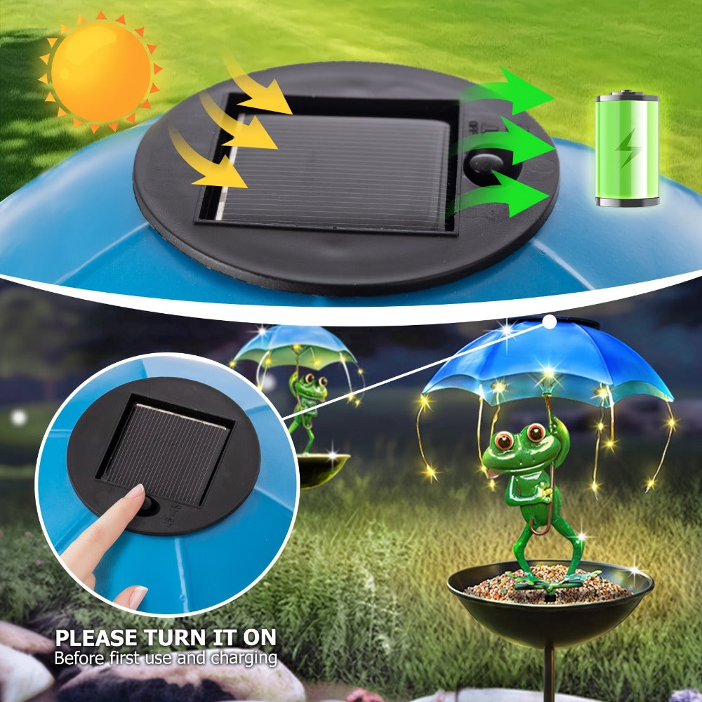 Solar Garden Decor Frog with Umbrella LED Light – Iron Frog Outdoor Statue with Solar Powered LED | Bird Feeder Garden Ornament for Patio, Lawn, Pathway & Deck | Unique Valentine G - product image 11