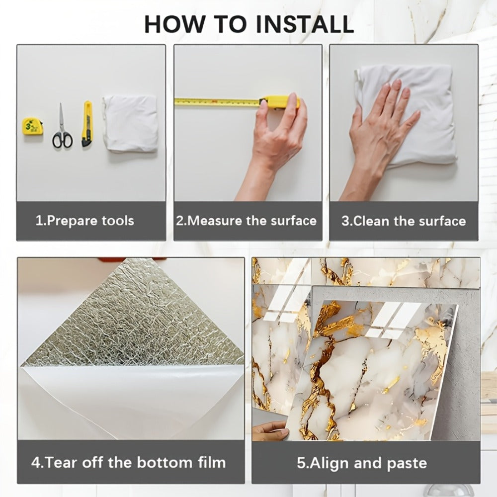 Self-Adhesive Marble Tile Stickers 11.8x11.8in Peel and Stick Wall Tiles for Bathroom Kitchen Backsplash – Waterproof 3D Glossy Imitation Marble Wall Panel, Easy to Install, 50 or  - product image 28