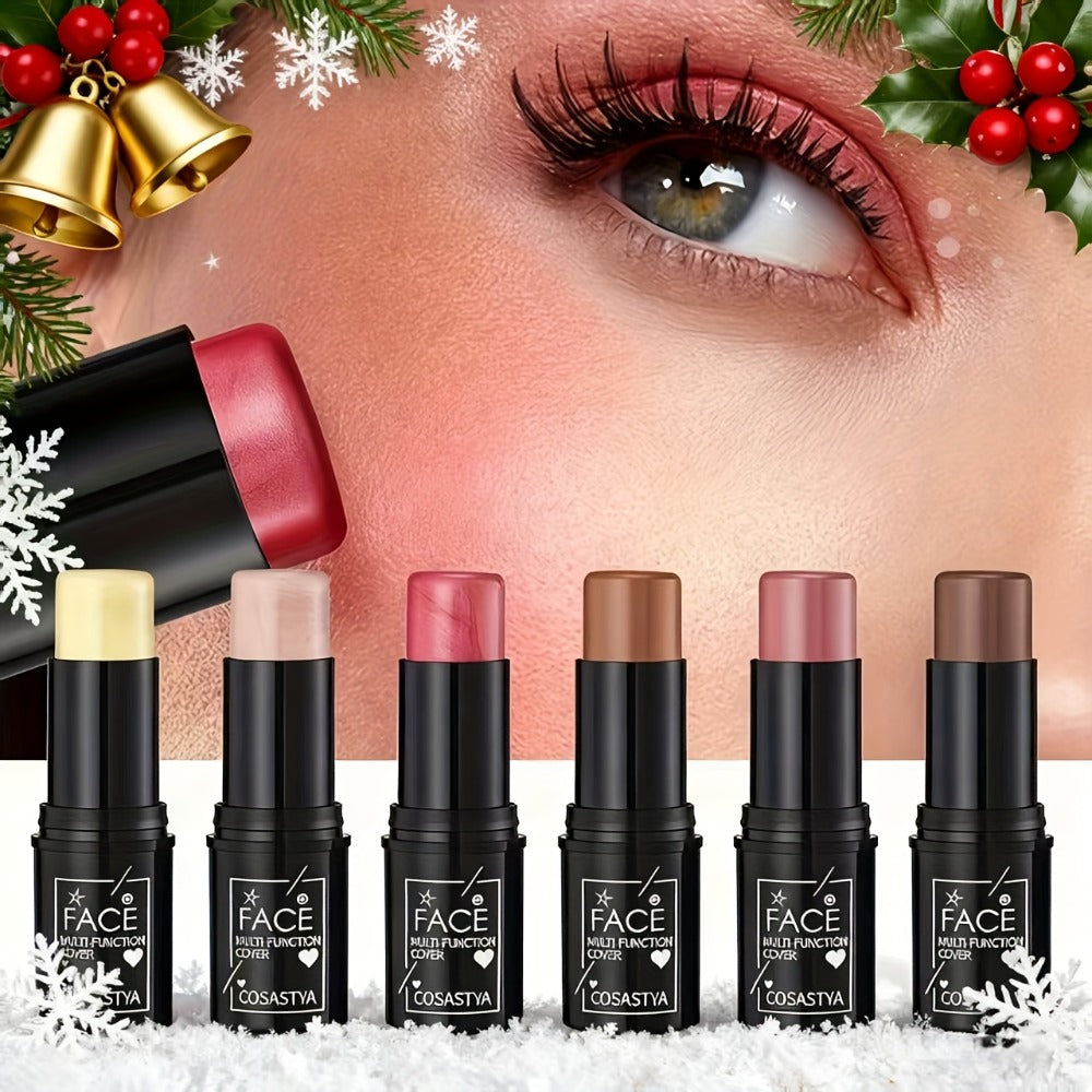 Blush Stick Makeup Set 6 Piece — 3-in-1 Waterproof Blush Eyeshadow Touch-Up Sticks, All-Day Moisturizing Glossy Shimmer, Multi-Color Pink Brown Natural Face Makeup for Women - product image