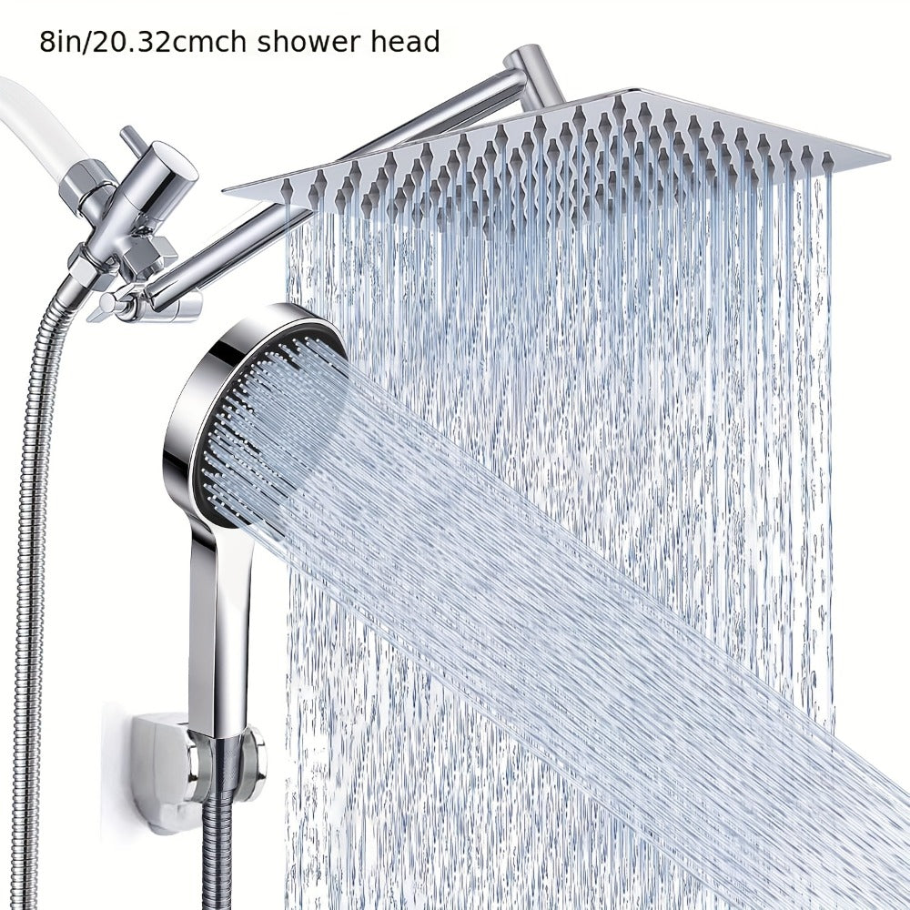 High Pressure Rainfall Handheld Shower Head Combo, 11-Inch Extension Arm, 9 Settings, 180° Adjustable, Anti-Leak with Holder, Chrome & Matte Black, 8/10/12 Inch - product image 3