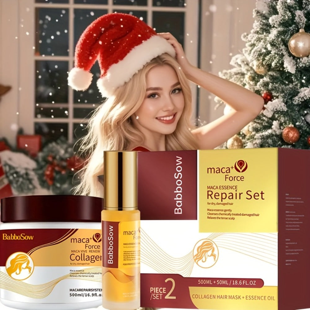 Argan Oil Collagen Hair Mask Set 500ml — Keratin Deep Conditioning Treatment, Repairs Damaged Dry Hair, Restores Shine & Strength, Maca Essence + Essential Oil, Gift for Women - product image 9