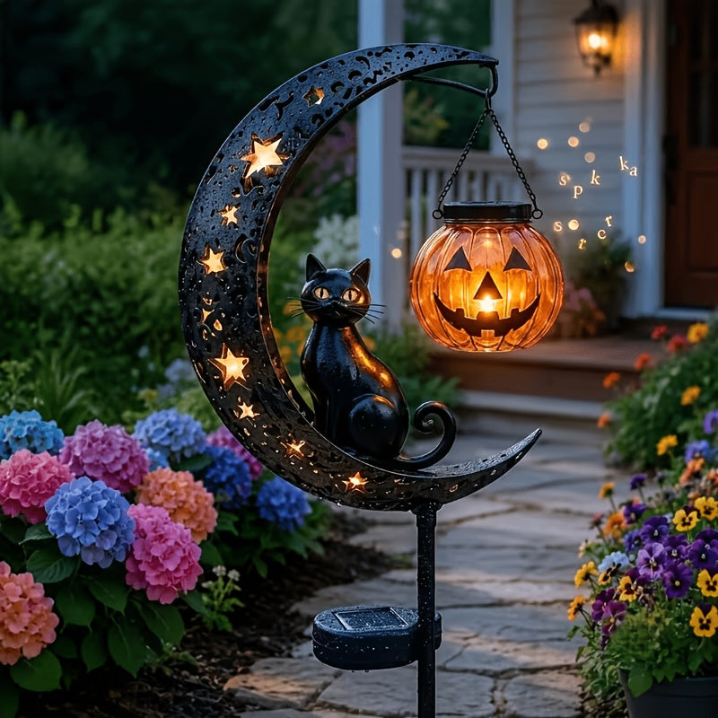 [3D] One Halloween Black Cat and Pumpkin Garden Post, Crescent-shaped Black Cat and Hanging Pumpkin, Outdoor Halloween Garden Decoration for Garden, Courtyard - product image 6