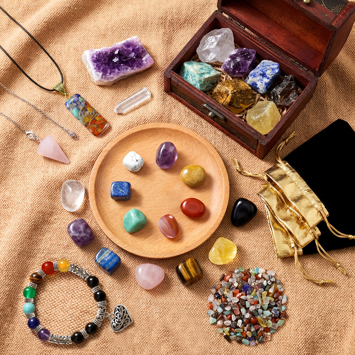 35 pcs Crystal Set For Meditation, 7pcs Set Of Raw Chakra Crystals, Pyramid-shaped Reiki Genuine Crystals, Suitable For Home and Office Decor, Birthday Gifts - product image