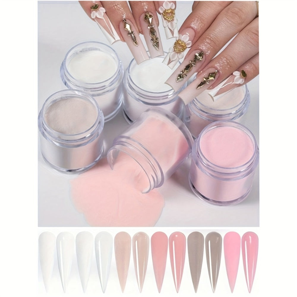 Acrylic Nail Powder Set 6 Colors - Nude Pink White Polymer Powder for 3D Nail Sculptures French Extensions Carving Crystal Professional Nail Art Kit - product image