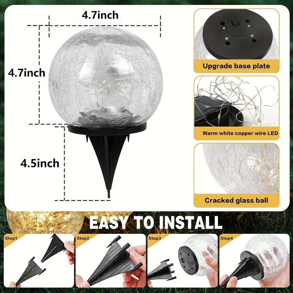Solar Garden Globe Lights 4 Pack Cracked Glass Ball Outdoor Solar Sphere Lights with 30 LED Warm White IP65 Waterproof Auto On Off for Garden Patio Lawn Yard Pathway Christmas Deco - product image 11