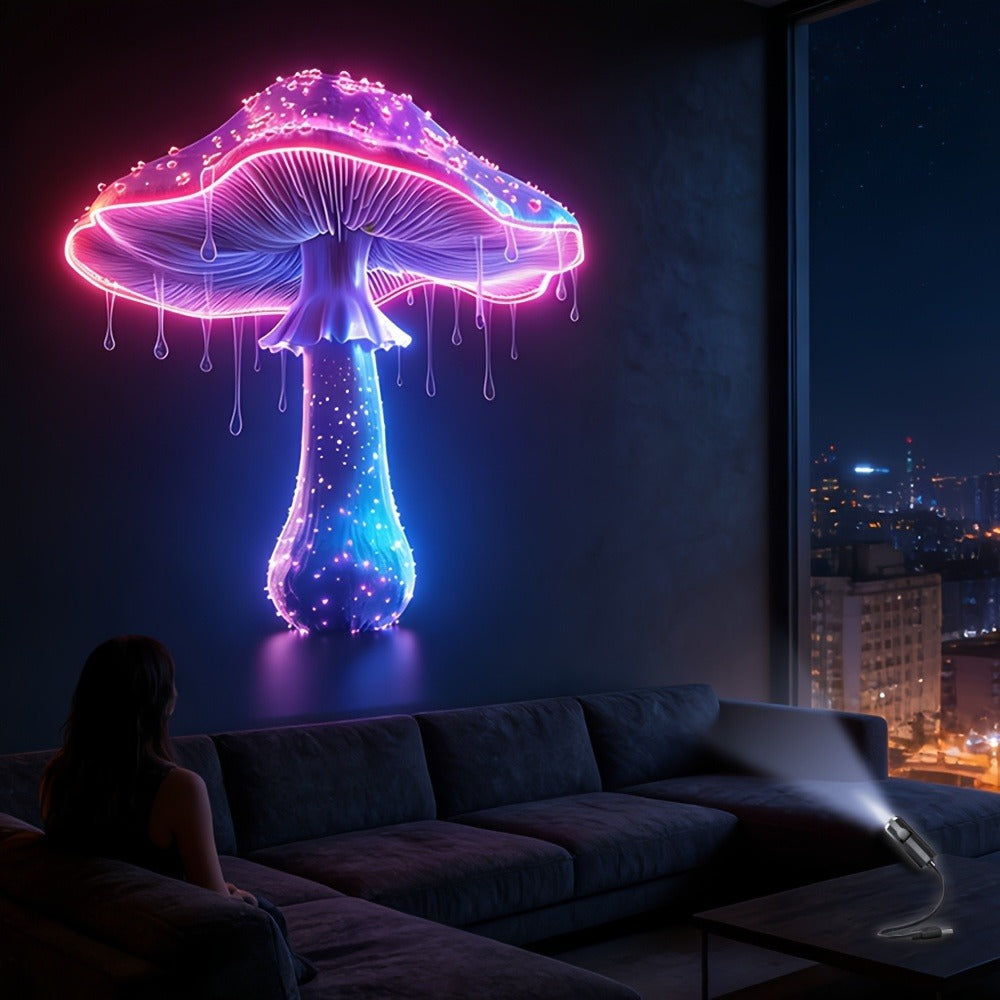 USB Projection Night Light 10-in-1 Mushroom Leaf LED Atmosphere Lamp Neon Aesthetic Room Decor for Bedroom Car Interior Ceiling Decoration Kids Room Gaming Room Gift - product image 4