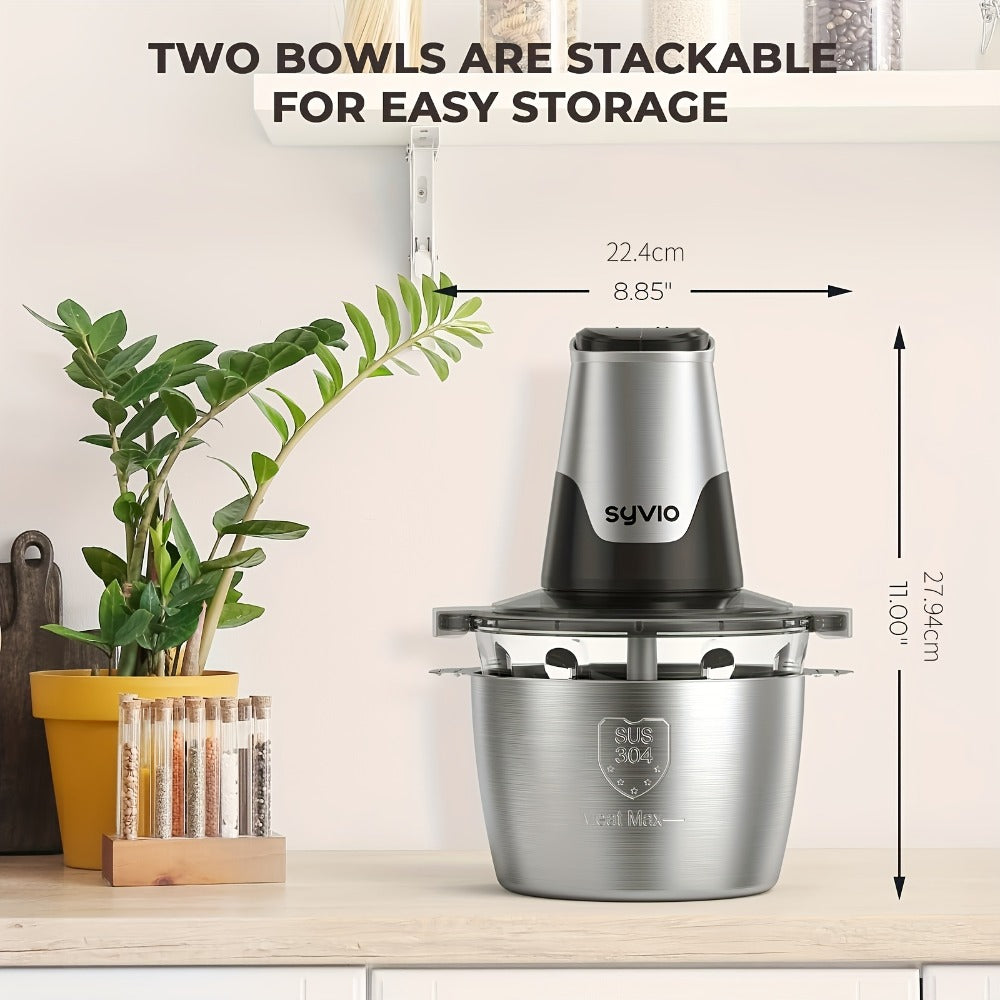 Mini Food Processor 450W with 2 Bowls – Electric Food Chopper, 4 Bi-Level Blades, Meat Grinder for Baby Food, Meat, Onion & Vegetables, 2 Speed - product image 2