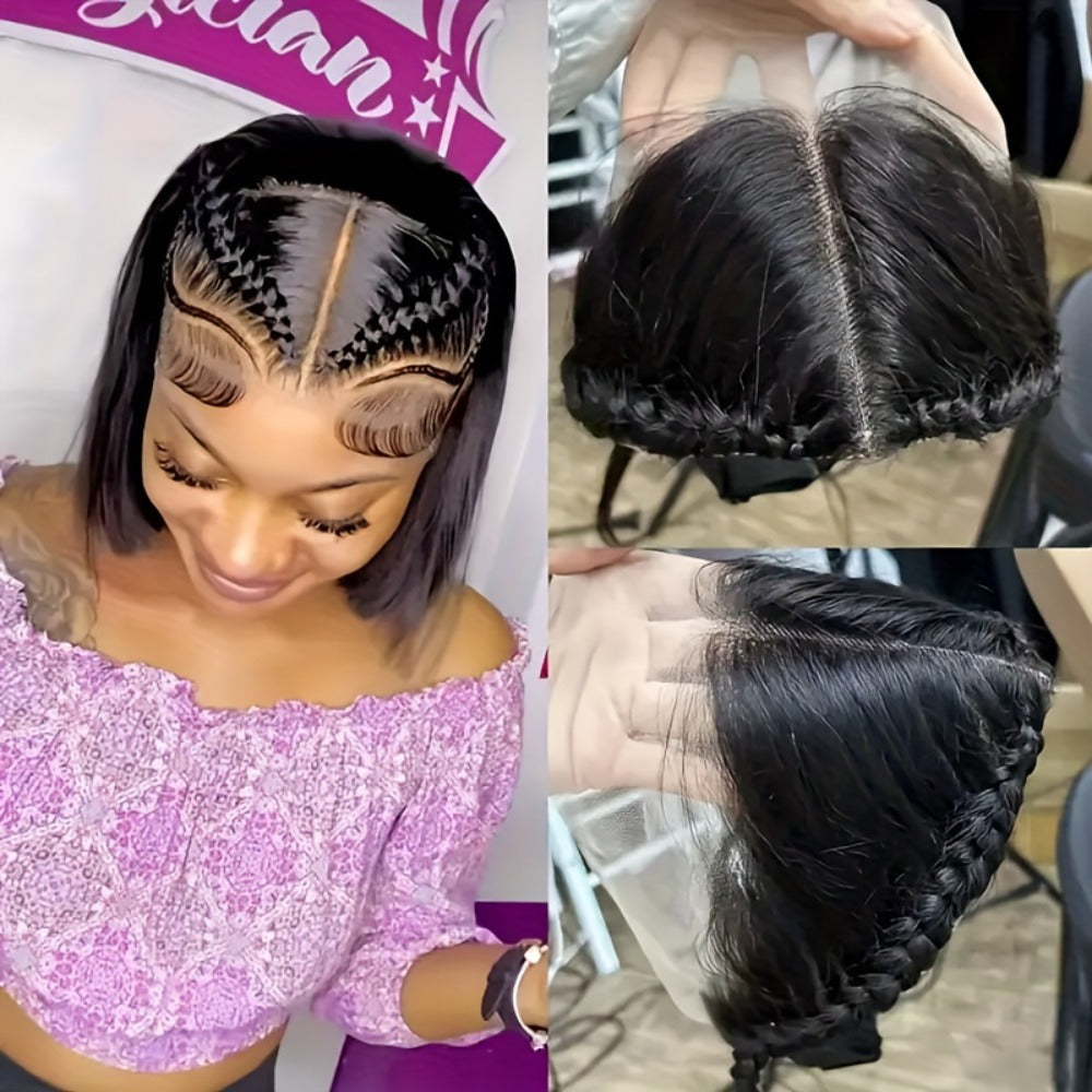 Lace Frontal Hairline Patch Human Hair 13x4 Clip-Free Natural Black 1B Straight Breathable Seamless Fusion | Thinning Hairline Cover Scalp Patch All Skin Tones - product image