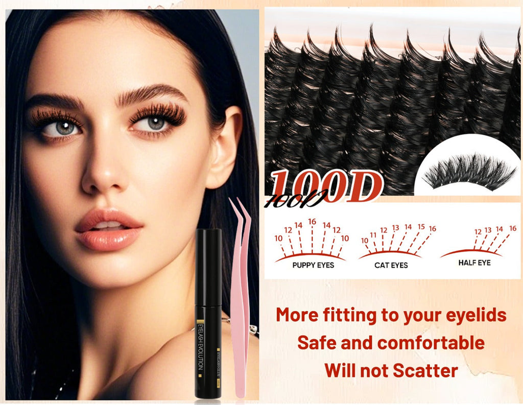 100D Volume Cluster Lashes DIY Individual Lash Extension Kit – Soft Reusable Single Clusters for Full Thick Dramatic Lash Look, Beginner & Pro Friendly Home Salon Use - product image 13