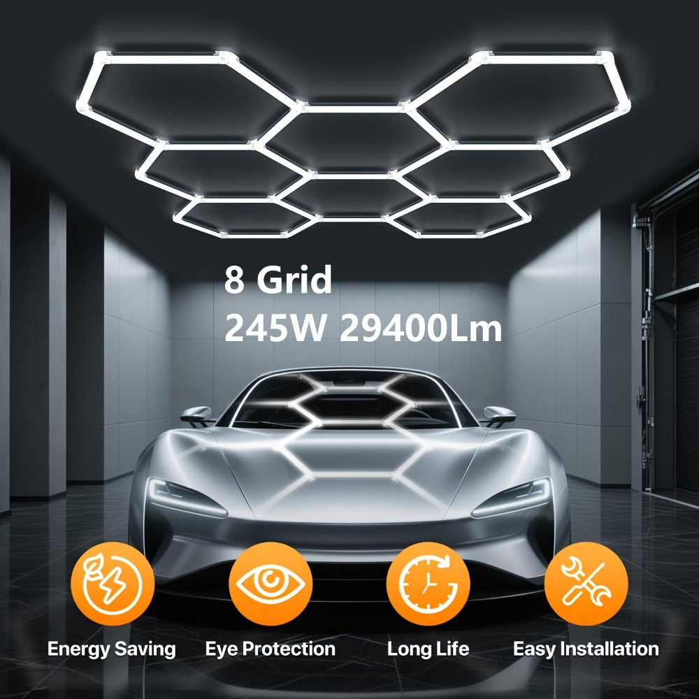 LED Hexagonal Garage Light 6500K – Super Bright Daylight White Shop Light 42W–620W for Auto Detailing, Warehouse, Workshop, Basement & Gym (1 to 32 Grids, Hex Frame Available) - product image 15