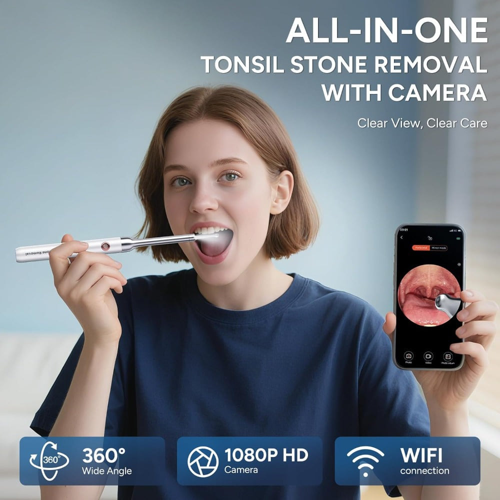 Visual Tonsil Stone Remover with 1080P HD Camera – 6 LED Lights, 5 Stainless Steel Heads, Bad Breath Prevention, iOS & Android Compatible, At-Home Tonsil Care Kit - product image 8