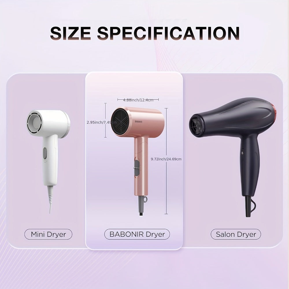 1875W Ionic Travel Hair Dryer Foldable with Diffuser & Concentrator Nozzle — Brushless Motor, 3 Heat Settings, 2 Speeds, Fast Drying Compact Blow Dryer for All Hair Types, Pink or  - product image 6