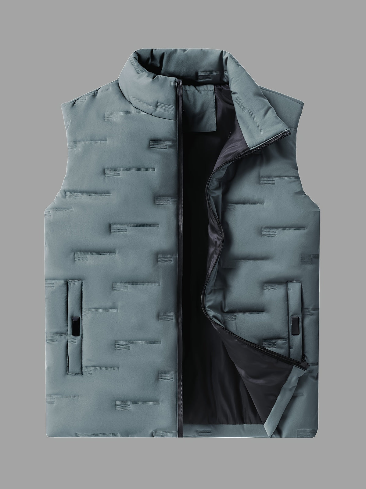 Men's Casual Stand Collar Vest, 100% Polyester Solid Color, Warm Fall/Winter Outerwear with Pockets, Non-Stretch Woven Fabric, Regular Fit - 120gsm - product image 9