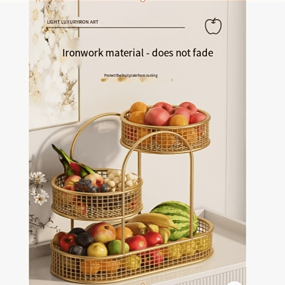 3-Tier Metal Fruit Basket Stand Extra Large Heavy Duty Countertop Fruit Bowl with Grid Design, Breathable Ventilated Multi-Level Storage Rack for Fruits Vegetables Bread Kitchen Or - product image 2