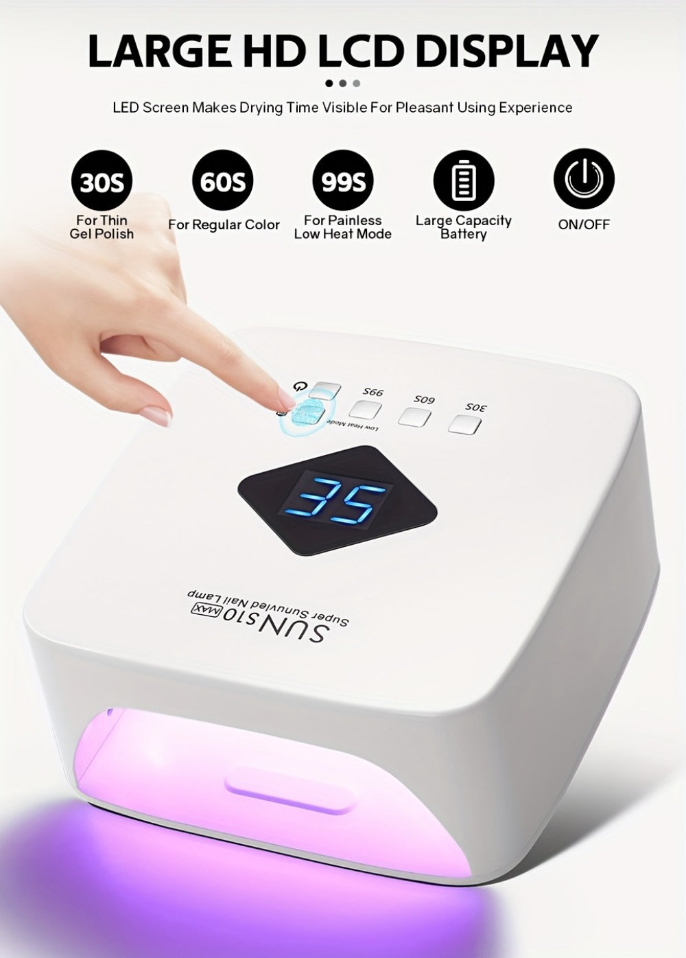 Cordless LED Nail Lamp SUN S10 MAX Rechargeable — 30 LED Lights Auto Sensor 3-Timer LCD Display Professional Gel Nail Dryer for UV Gel Acrylic Base Top Coat, Wireless Nail Light fo - product image 11