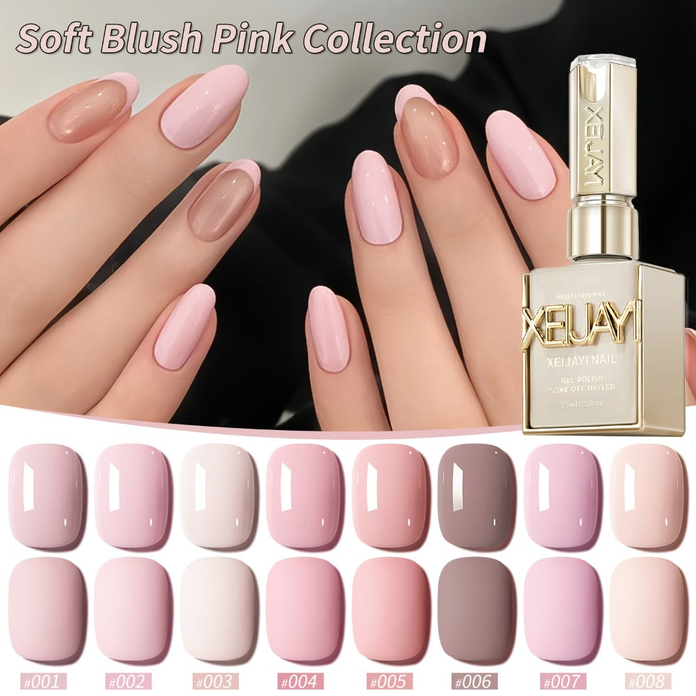 Gel Nail Polish Set 8 Colors Semi-Permanent Soak-Off LED Cure Long-Lasting Manicure Kit - 0.51oz Each Bottle Gentle Pink Shades 001-008 DIY Home Salon Nail Art Gift for Women - product image 2