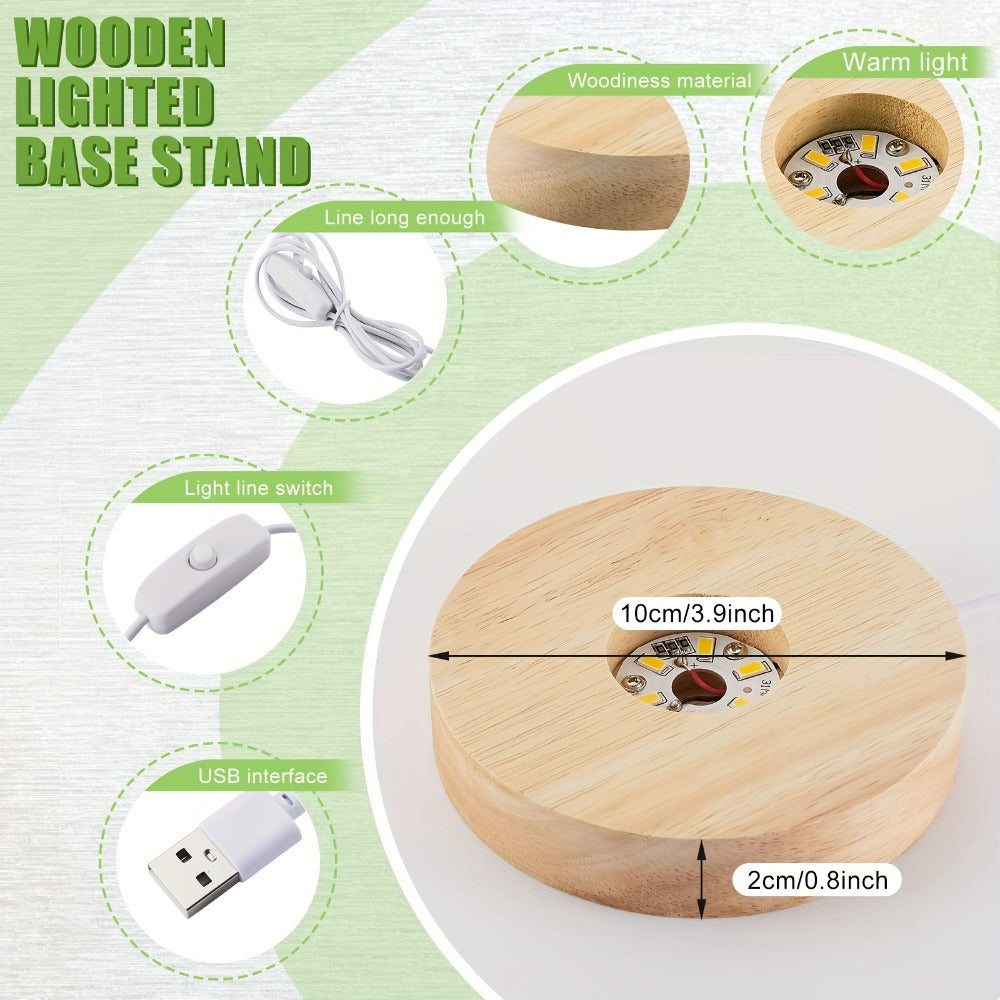 LED Light Base Wooden Display Stand 16 Pack USB Powered Warm White Light Base for 3D Crystal Glass Resin Art Trophy Figurine Night Light Display Pedestal Party Favor Gift Wood Colo - product image 3