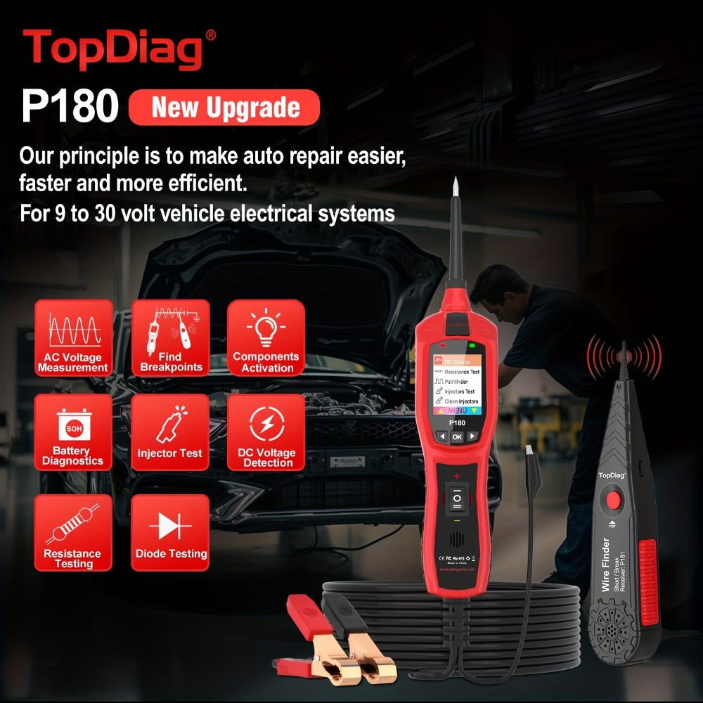 Automotive Circuit Tester P180 Multimeter | Breakpoint Localization Battery Diagnosis AC DC Voltage Fuel Injector Tester 6-30V | Car Electrical System Diagnostic Tool with TFT Colo - product image 2